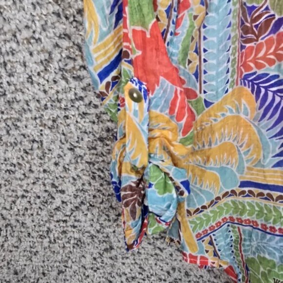 Figueroa & Flower Top Womens PM Petite Medium Multicolored Sheer Button Blouse - Picture 3 of 7